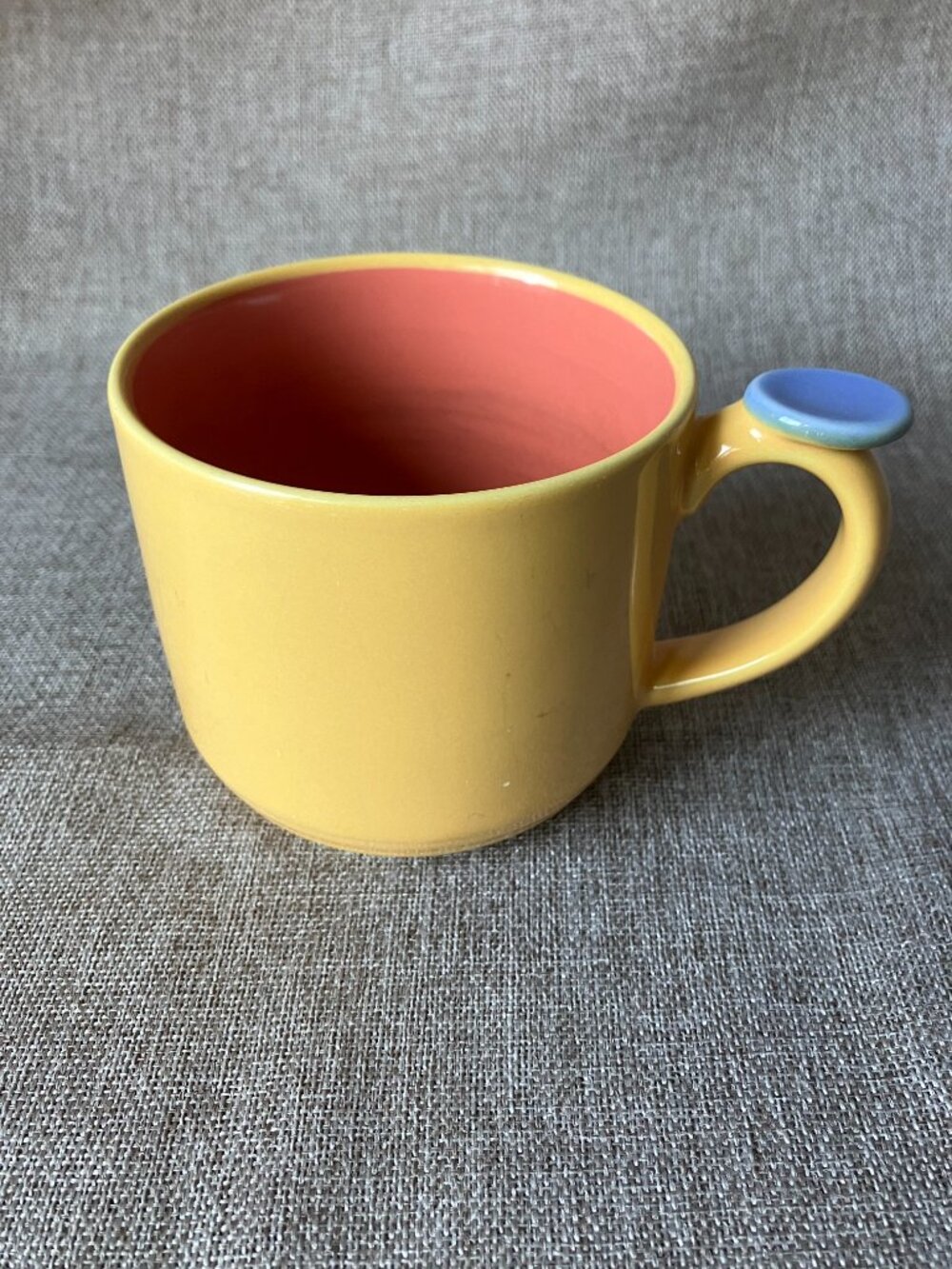 VTG Lindt Stymeist Colorways Mug Thumbprint Handle Japan Yellow/Coral